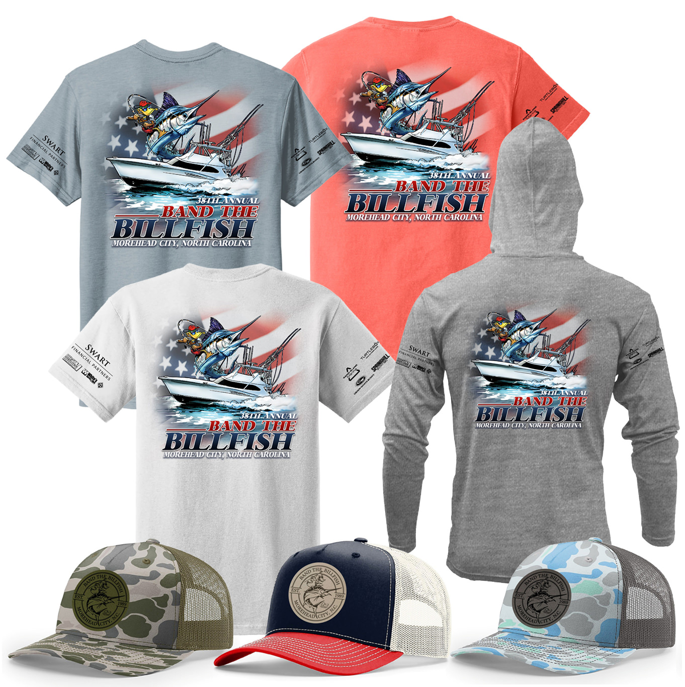 2026 North Carolina Ducks Unlimited Band the Billfish Tournament shirts.